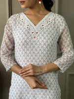 White Linen Cotton Readymade Kurti